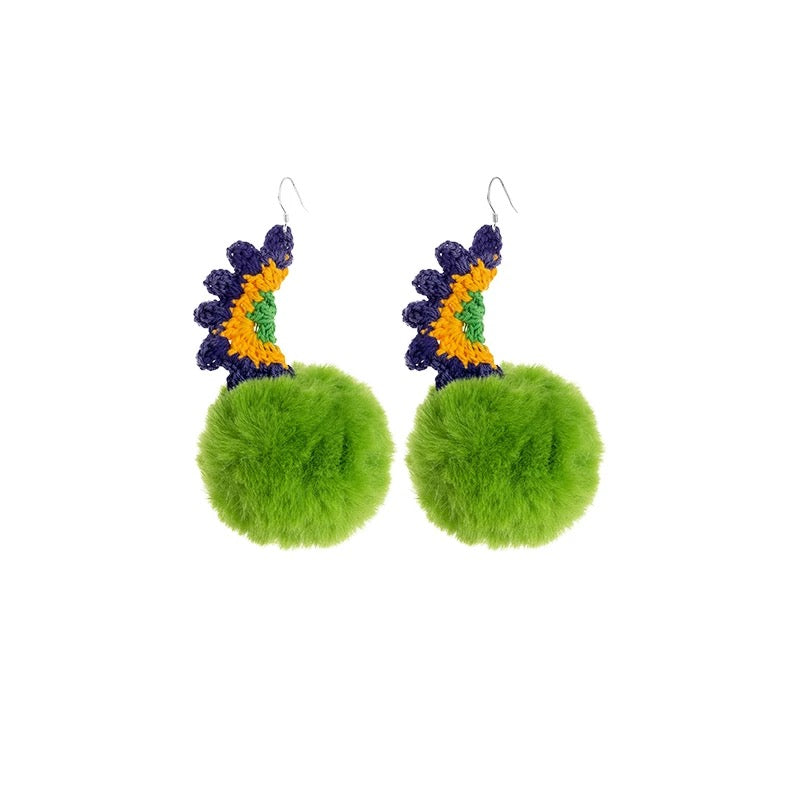 Bright Pom-Pom Crochet Earrings