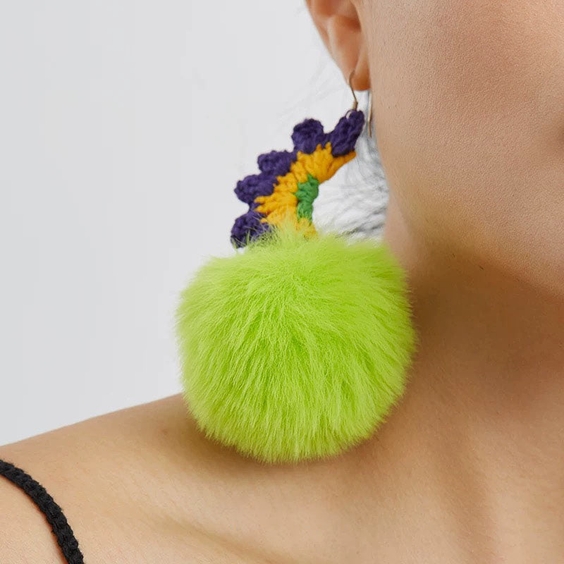 Bright Pom-Pom Crochet Earrings