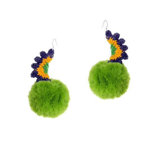 Bright Pom-Pom Crochet Earrings