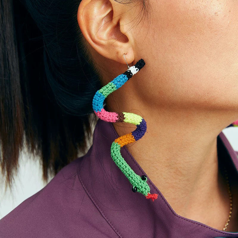 Colorful Crochet Snake Earrings